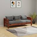 Classic 3 Seater Sheesham Wood Sofa Set | Honey Finish | Solid Wood Frame | with Magazine Holder | Living Room &amp; Drawing Room Furniture