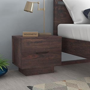 solid sheesham wood bedside table with 2 drawer - walnut finish