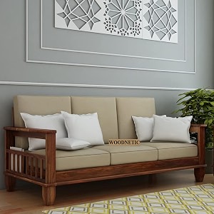woodnetic solid sheesham wood sofa set 3 seater with cushions without small pillows for living room bedroom office hotel amp lounge honey finish