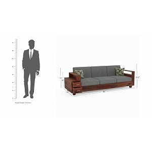 solid sheesham wood sofa set 3 seater with attached 2 shelf drawers cushions without small pillows for living room bedroom office hotel amp lounge honey finish