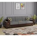 WOODNETIC Solid Sheesham Wood Sofa Set 3 Seater with Attached 2 Shelf Drawers, Cushions Without Small Pillows (Walnut)