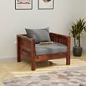 Wooden 1 Seater Sofa Set for Living Room with Side Magzine &amp; Newspaper Holder for Office &amp; Lounge Sheesham Wood (Honey)