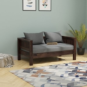 wooden 2 seater sofa set for living room with side magzine amp newspaper holder for office amp lounge sheesham wood walnut