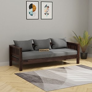 wooden 3 seater sofa set for living room with side magzine amp newspaper holder for office amp lounge sheesham wood walnut