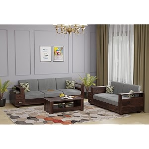 wooden solid sheesham wood 5 seater sofa set for living room 32 walnut finish