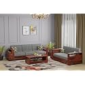 Wooden Solid Sheesham Wood 5 Seater Sofa Set for Living Room (3+2, Honey Finish)