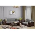 Wooden Solid Sheesham Wood 5 Seater Sofa Set for Living Room (3+2, Walnut Finish)