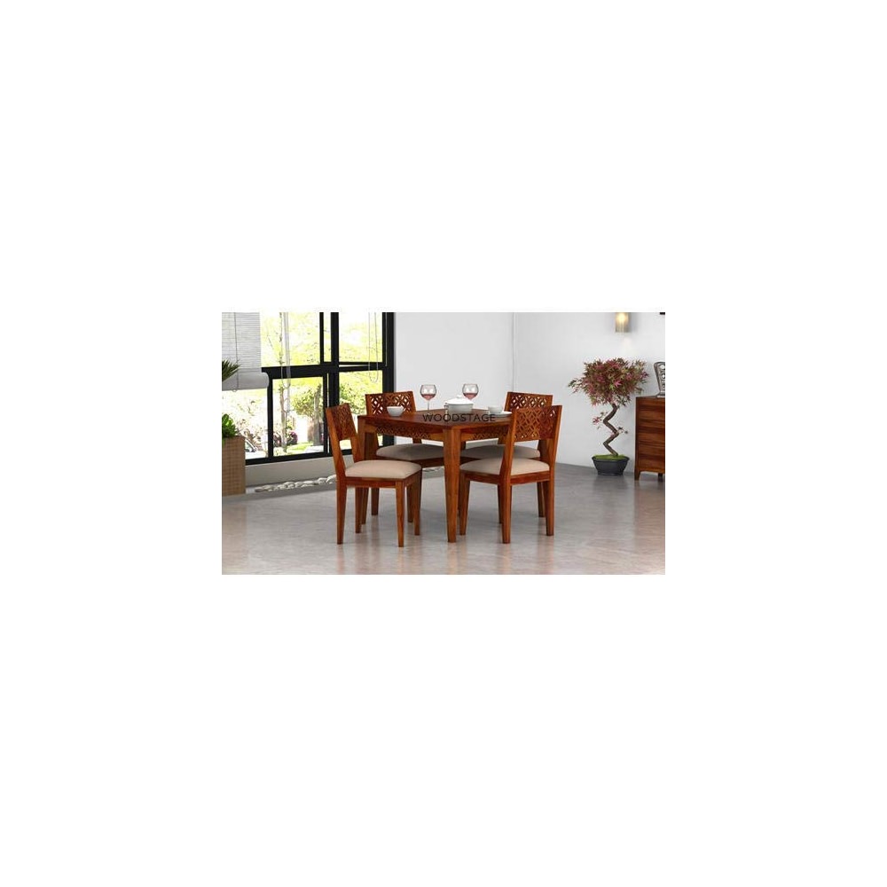 Woodstage Sheesham Wood 4 Seater Dining Table Set with 4 Cushion Chair ...