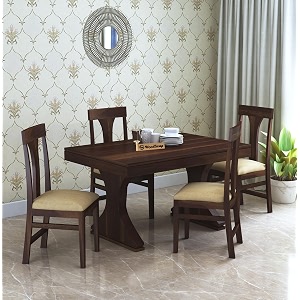 woodstage sheesham wood 4 seater dining table with cushioned chairs for living room wooden dining room set for home walnut finish