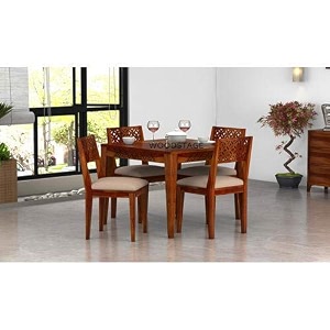 Woodstage Sheesham Wood 4 Seater Dining Table Set with 4 Cushion Chair ...