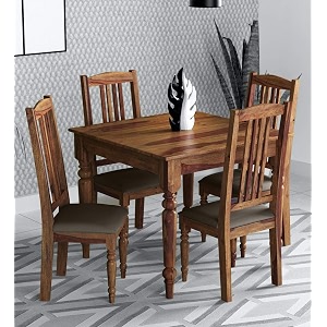 Woodstage Sheesham Wood 4 Seater Dining Table with 4 Chairs Wooden ...