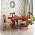 WOODSTAGE Sheesham Wood 4 Seater Dining Table with Cushioned Chairs for Living Room Wooden Dining Room Set for Home (Honey Finish)