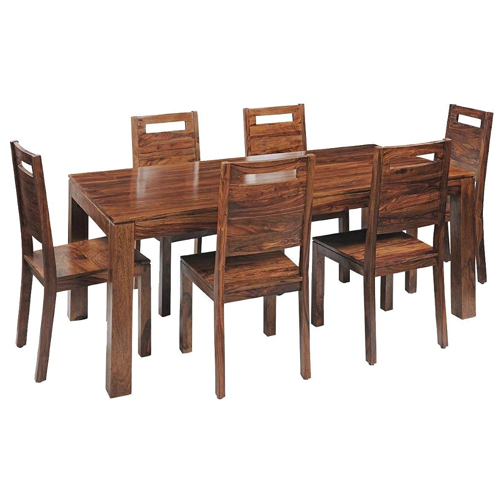 Woodstage Sheesham Wood 6 Seater Dining Table Set for Living Room (Teak ...
