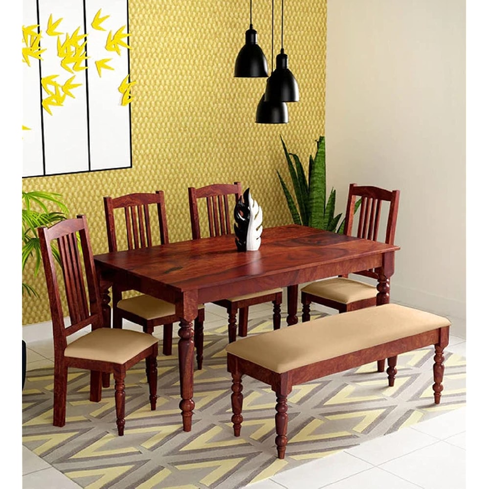 Woodstage Sheesham Wood 6 Seater Dining Table with Chairs for Living ...