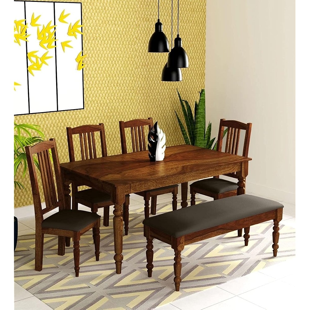 Woodstage Sheesham Wood 6 Seater Dining Table with Chairs for Living ...