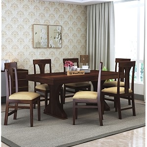 woodstage sheesham wood 6 seater dining table with cushioned chairs for living room wooden dining room set for home walnut finish