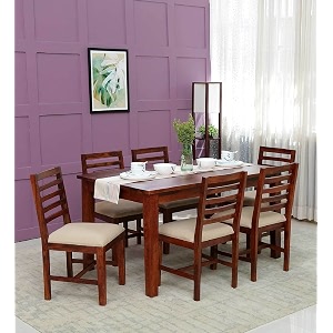 WOODSTAGE Sheesham Wood 6 Seater Dining Table with 6 Cushion Chairs for ...