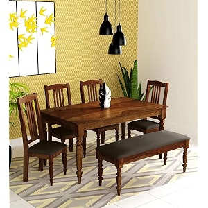 Woodstage Sheesham Wood 6 Seater Dining Table with Chairs for Living ...