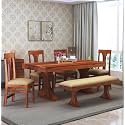 WOODSTAGE Sheesham Wood 6 Seater Dining Table with Cushioned Chairs and Bench for Living Room Wooden Dining Room Set for Home (Honey Finish)