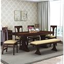 WOODSTAGE Sheesham Wood 6 Seater Dining Table with Cushioned Chairs and Bench for Living Room Wooden Dining Room Set for Home (Walnut Finish)