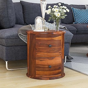 woodstage sheesham wood bedside table with 2 drawers storage  solid wood nightstand for bedroom living room hotel and hall  stylish amp functional wooden end table furniture rustic finish