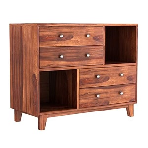 woodstage sheesham wood chest of 4 storage drawers and 2 shelf for home living room hall wooden multipurpose storage cabinet rack honey finish  1 year warranty