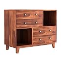 WOODSTAGE Sheesham Wood Chest of 4 Storage Drawers and 2 Shelf for Home Living Room Hall Wooden Multipurpose Storage Cabinet Rack (Honey Finish) | 1 Year Warranty
