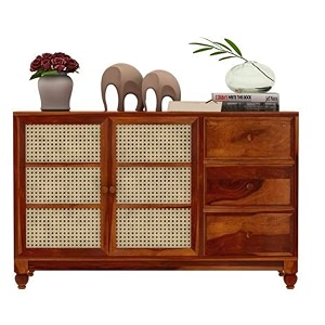 woodstage sheesham wood standard chest of storage drawers and cabinet for home living room hall wooden sideboard cabinet drawers furniture honey finish