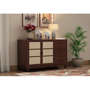 woodstage sheesham wood standard chest of storage drawers and cabinet for home living room hall wooden sideboard cabinet drawers furniture walnut finish