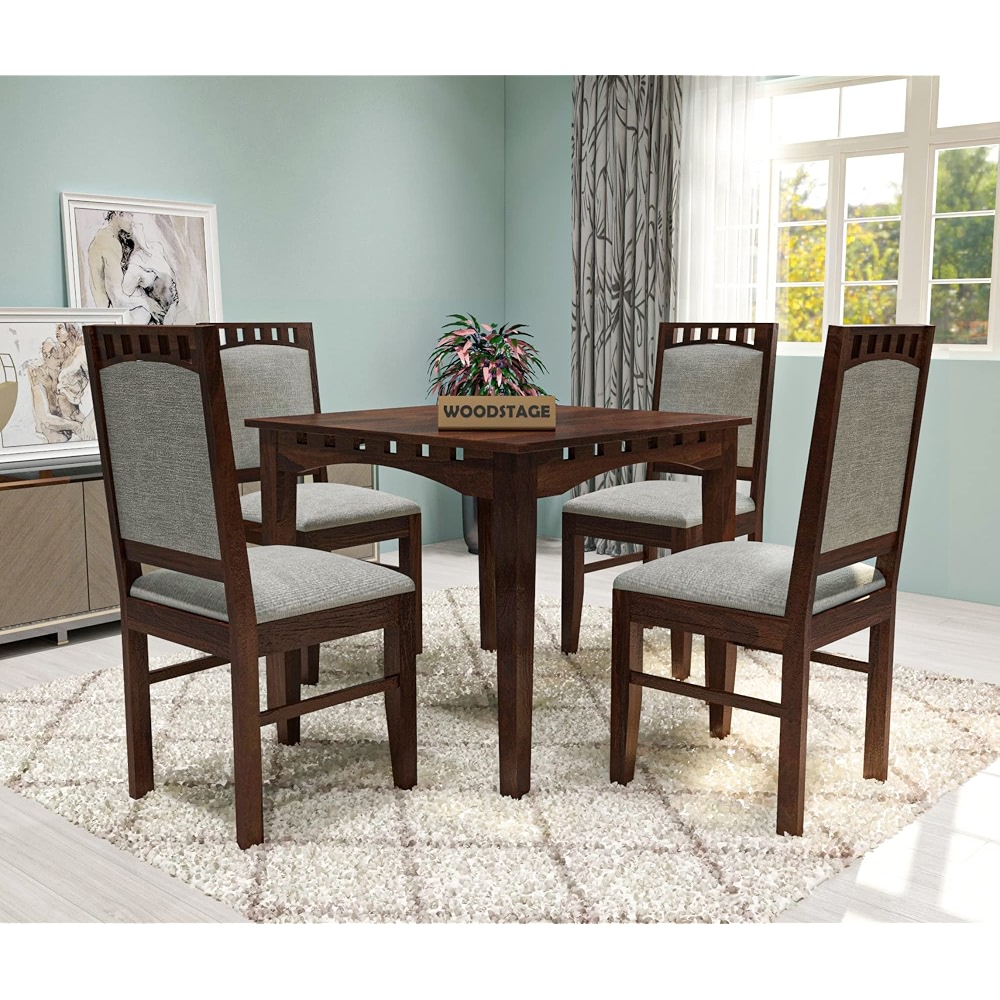 WOODSTAGE Solid Sheesham Wood 4 Seater Dining Table Set with 4 ...