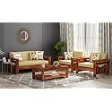 WOODSTAGE Solid Sheesham Wood 5 Seater Fabric Sofa Set for Home and Living Room - 3+1+1 Seater (Honey Finish)