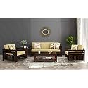 WOODSTAGE Solid Sheesham Wood 5 Seater Fabric Sofa Set for Home and Living Room - 3+1+1 Seater (Walnut Finish)