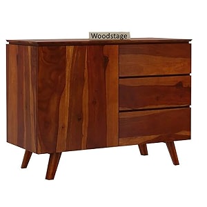 woodstage solid sheesham wood chest of drawer storage cabinet with 3 drawer and 1 door for office hall living room home honey finish
