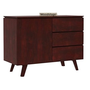 woodstage solid sheesham wood chest of drawer storage cabinet with 3 drawer and 1 door for office hall living room home mahogany finish