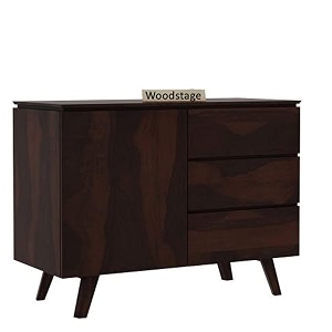 woodstage solid sheesham wood chest of drawer storage cabinet with 3 drawer and 1 door for office hall living room home walnut finish