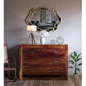 woodstage solid sheesham wood multipurpose chest of drawers for home office living room wooden storage floor standing cabinet for kitchen - teak finish