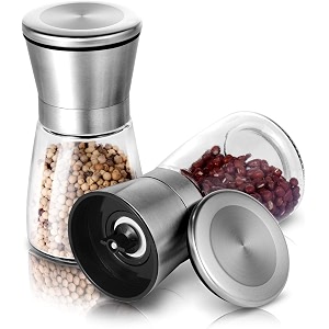 salt and pepper grinder set of 2 - refillable salt grinder - black pepper grinder - short glass shakers - herb shakers small 2-pcs