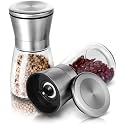 Salt and Pepper Grinder Set of 2 - Refillable Salt Grinder - Black Pepper Grinder - Short Glass Shakers - Herb Shakers (Small, 2-pcs)