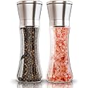 Salt and Pepper Mill - Sea Salt Shaker with Stainless Steel Cap - Pepper Grinder - Salt Shaker - Refillable Spice Mill (Tall, 2-pcs)