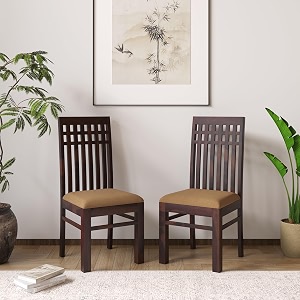 woody furniture sheesham wood dining chairs set of 2  solid wood cushioned chairs for living room dining room amp home furniture  walnut finish