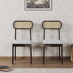 woody furniture solid wood dining chair with cane back  wooden dining chair for home amp restaurant  cushioned seat modern dining chair set of 2 walnut finish
