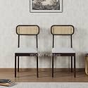 WOODY Furniture™ Solid Wood Dining Chair with Cane Back | Wooden Dining Chair for Home &amp; Restaurant | Cushioned Seat Modern Dining Chair Set of 2 (Walnut Finish)