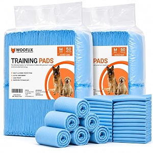 wooflix pee pads for adult dogs and puppies super absorbent puppy training mats leak-proof dog potty training pad quick dry pet toilet sheets for indoor use dog pee pad m - 45x60cm pack of 50
