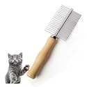 Woofy Dog Cat Pet Comb Double-Sided Grooming Brush Metal Comb for Loosening up Removing Mats Debris Tangles and Knots Wooden Handle Stainless Steel Tooth Perfect for Honghair Pets