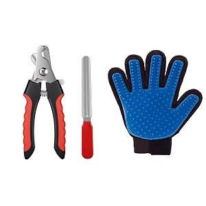 woofy pet 5 finger glove and nail clipper with nail grinder  grooming combo of glove and nail cutter with filer for small amp medium pets dogs cats multicolor