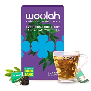 woolah rare assam white tea organic bagless tea dip 15 dips 30 cups 100 plastic free natural whole leaf high antioxidants boosts metabolism supports weight management improves skin health amp good for heart