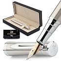 Wordsworth &amp; Black Luxury Fountain Pen Set for Writing, Bent Nib, Silver