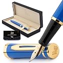 Wordsworth &amp; Black Luxury Fountain Pen Set for Writing, Bent Nib, Blue