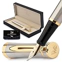 Wordsworth &amp; Black Luxury Fountain Pen Set for Writing,Bent Nib,Silver