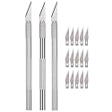 Worison 3pc Detail Pen Cutter with 15 Interchangeable Sharp Blades for Carving, Mat Cutting, Paper Cutting etc